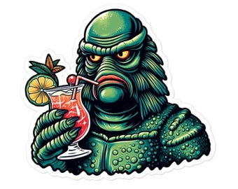 Creature From The Black Lagoon Cocktail Sticker: Durable Vinyl Decal