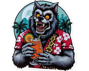 Werewolf Hawaiian Shirt Sticker: Tropical Vibe Vinyl Decal