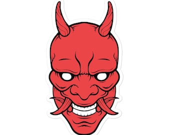 Red Oni Mask Sticker: Durable Vinyl Decal for Easy Application