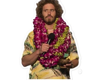 Durable Vinyl Sticker: Man with Lei and Microphone (Regular Use)