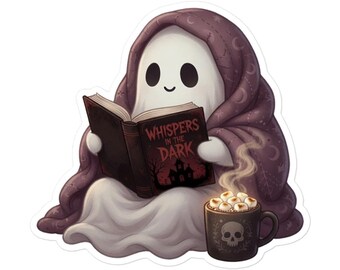 Ghost Reading Book Sticker | Cozy Halloween Vinyl Decal