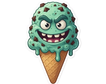 Mint Chocolate Chip Ice Cream Cone Sticker: Durable Vinyl Decal
