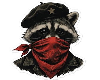 Raccoon Sticker: Beret, Bandana, Durable Vinyl Decal