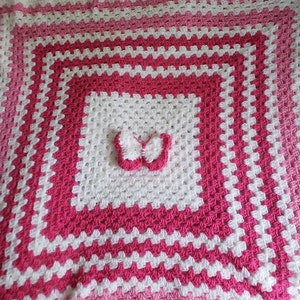 Handmade Crochet Butterfly Baby Blanket 42&quot;x42&quot;
