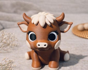 3Dプリントのハイランド牛の装飾 - 素朴な農家風