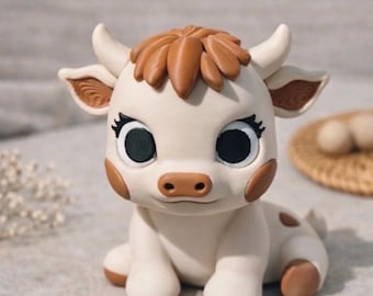 3Dプリントハイランド牛の置物 - 素朴な農家のデスク装飾、PLA動物アクセント