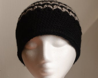 Black and Grey Crochet Messy Bun Hat