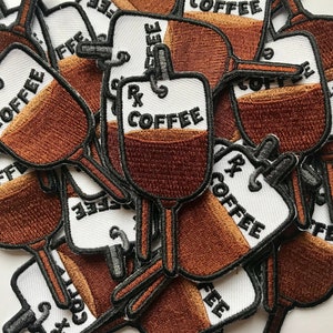 Coffee IV Bag Embroidered Iron-on Patch Coffee Patch Coffee Gift Coffee Lover Caffine Addict Coffee Addict Funny Patch image 2