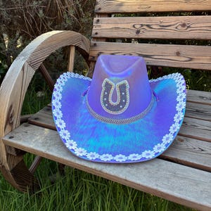 Purple Rhinestone Cowgirl Hat: Embroidered Daisy Trim, Rodeo Style