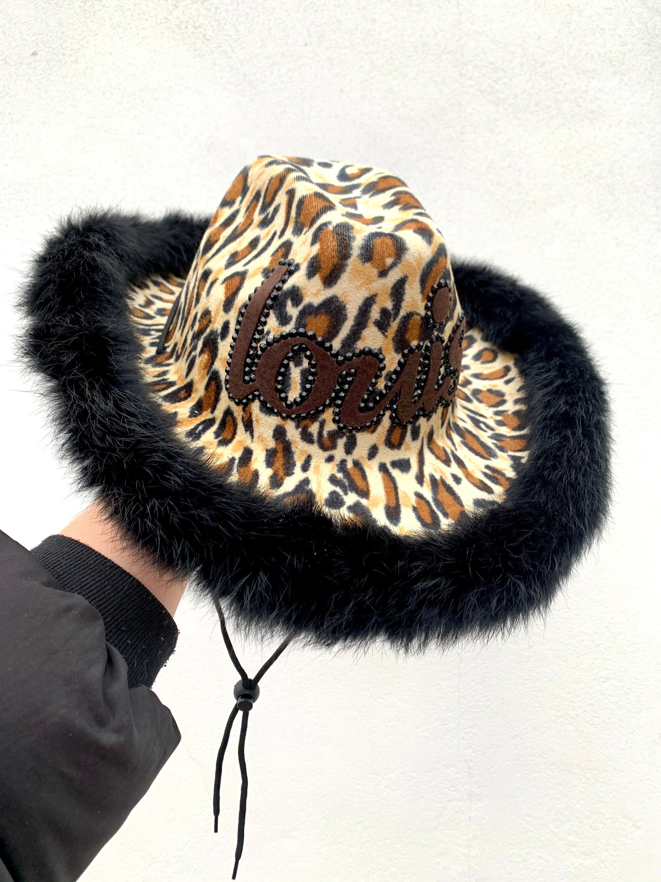Leopard Print Cap with Red Fringe – Handmade Festival Party Hat Amazon.com: Hexonomy Red Velvet Santa Hat - Furry Leopard  main image 3