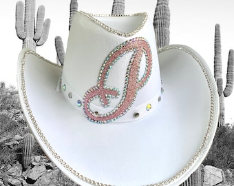 Personalised Festival Cowboy Hat • White Cowgirl Hat • Rhinestone Cowboy Hat  • Bachelorette Hat