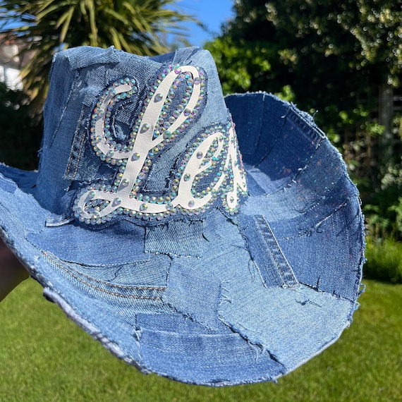 Personalized Denim Cowboy Hat: Shabby Chic Recycled Cowgirl  display picture 1