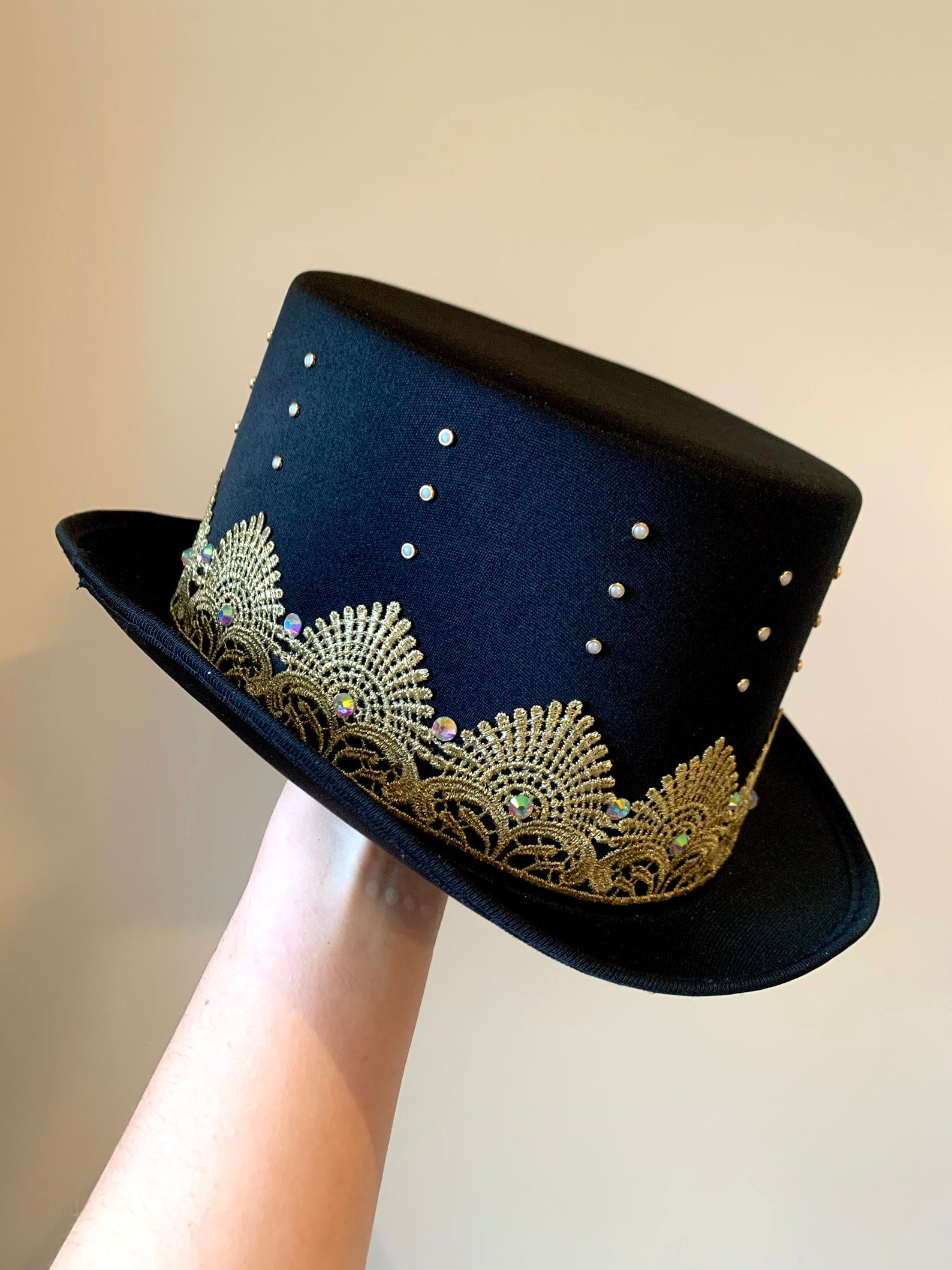 Black Satin and Gold Trim Top Hat Cabaret Top Hat 1920s Etsy UK