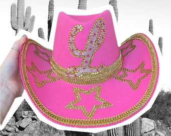 Rosa Strass Stern Cowboy Hut: Personalisierter Junggesellinnenabschied Cowgirl Hut