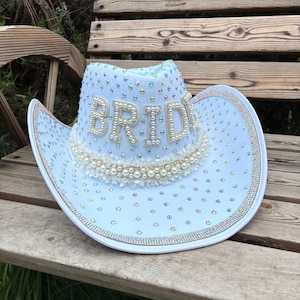 Pearl & Rhinestone Bride Cowboy Hat • Rhinestone Cowgirl Hat • Bride to be Cowgirl Hat • Bachelorette Cowboy Hat