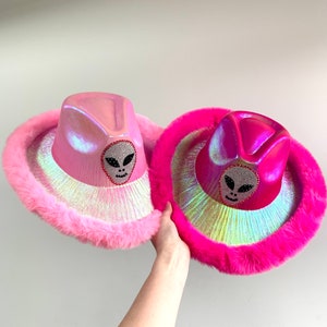 Space Cowboy Cowgirl Hat • Metallic Blue Cowboy Hat • Fur Trim Festival Hat • Space Cowgirl