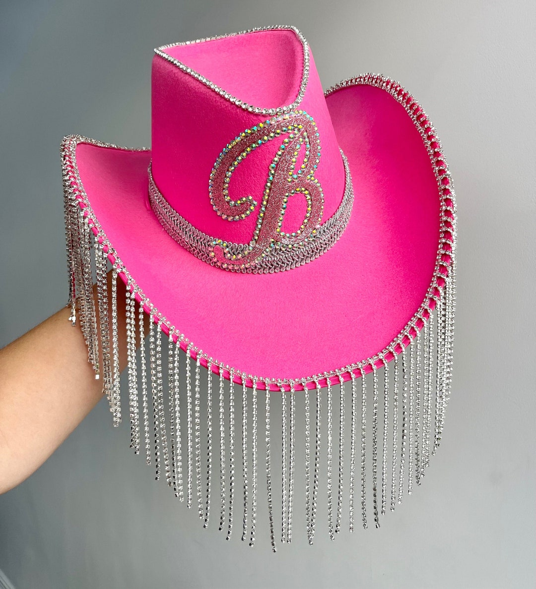 Hot Pink Rhinestone Fringe Cowboy Hat: Personalized Bachelorette Party ...