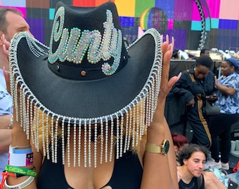 Strass Fringe Cowboy Hut: Personalisierter Festival Cowgirl Stetson
