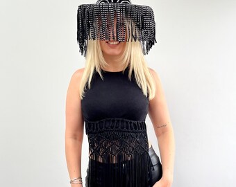 Black Suede Fringe Cowgirl Hat: Rhinestone Cowboy Style
