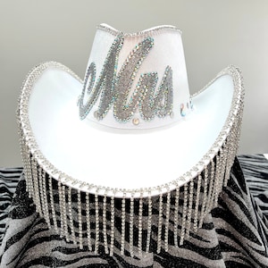 Frau Strass Fringe Cowboy Hut • Braut Cowboy Hut • Braut Cowgirl Hut • Weißer Strass Cowboy Hut