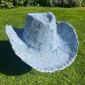 Light Wash Denim Cowboy Hat • Recycled Denim Cowboy Hat • Denim Cowgirl Hat • Upcycled Denim