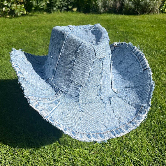 Upcycled Light Wash Denim Cowboy Hat (57/58cm) - Etsy display picture 3
