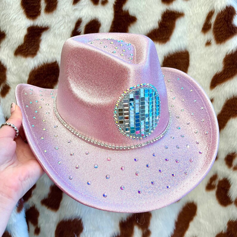 Pink Rhinestone Cowgirl Hat • Cowgirl Party Hat • Baby Pink Disco Ball ...