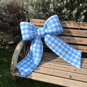 Baby Blue Gingham Statement Bow: Door or Fireplace Decor