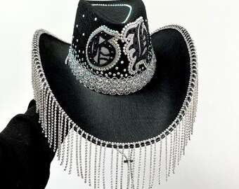 Personalisierter Strass Cowboyhut: Tattoo Font Festival Hut