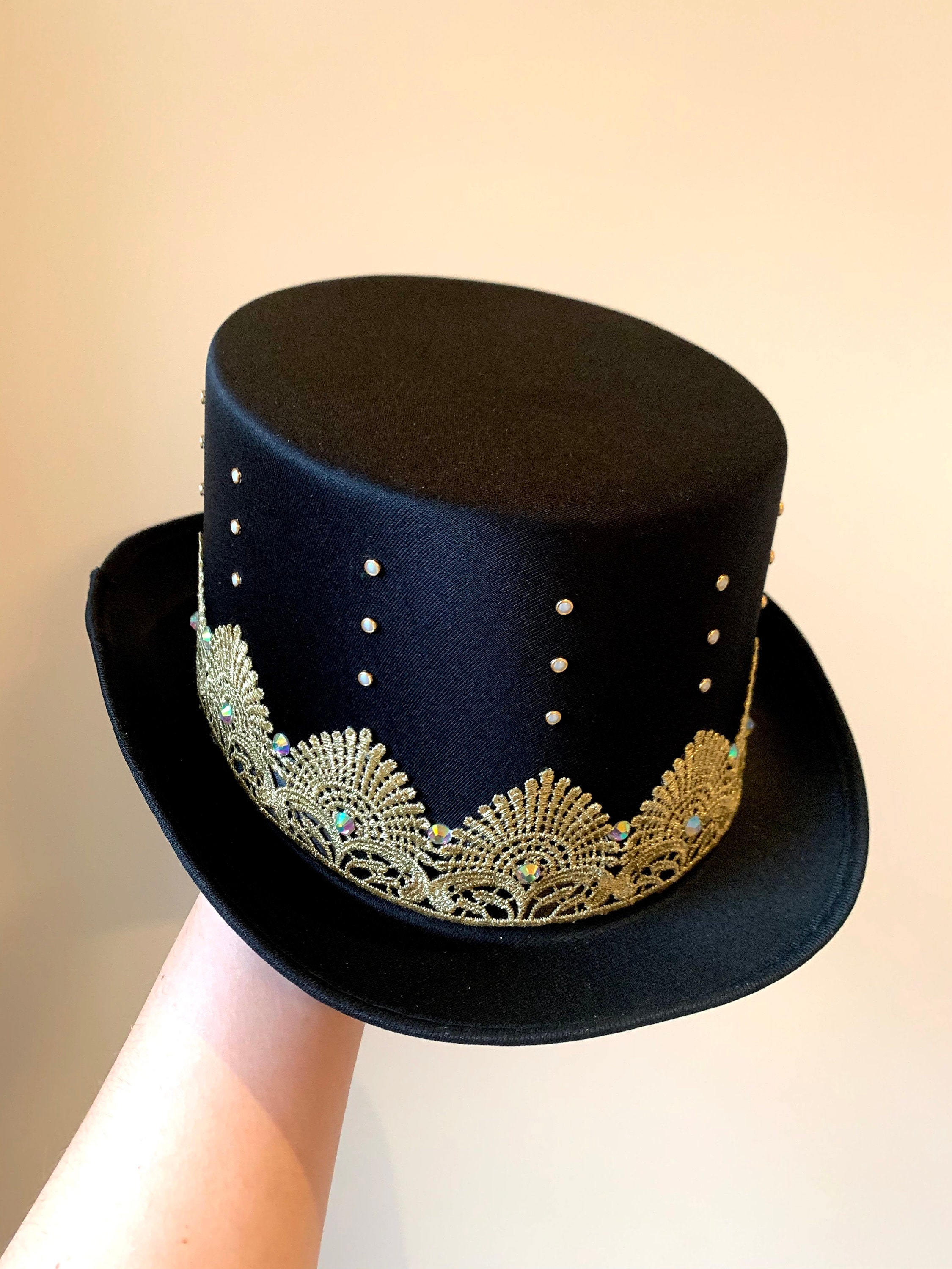 Black Satin and Gold Trim Top Hat Cabaret Top Hat 1920s Etsy UK