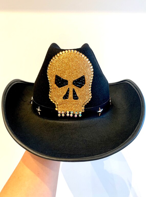 Rhinestone Skull Black Cowboy Hat 