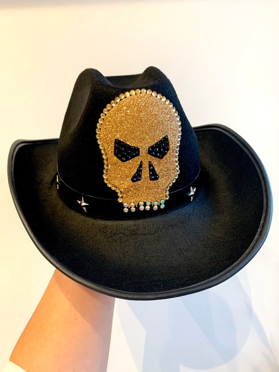 Rhinestone Skull Black Cowboy Hat 