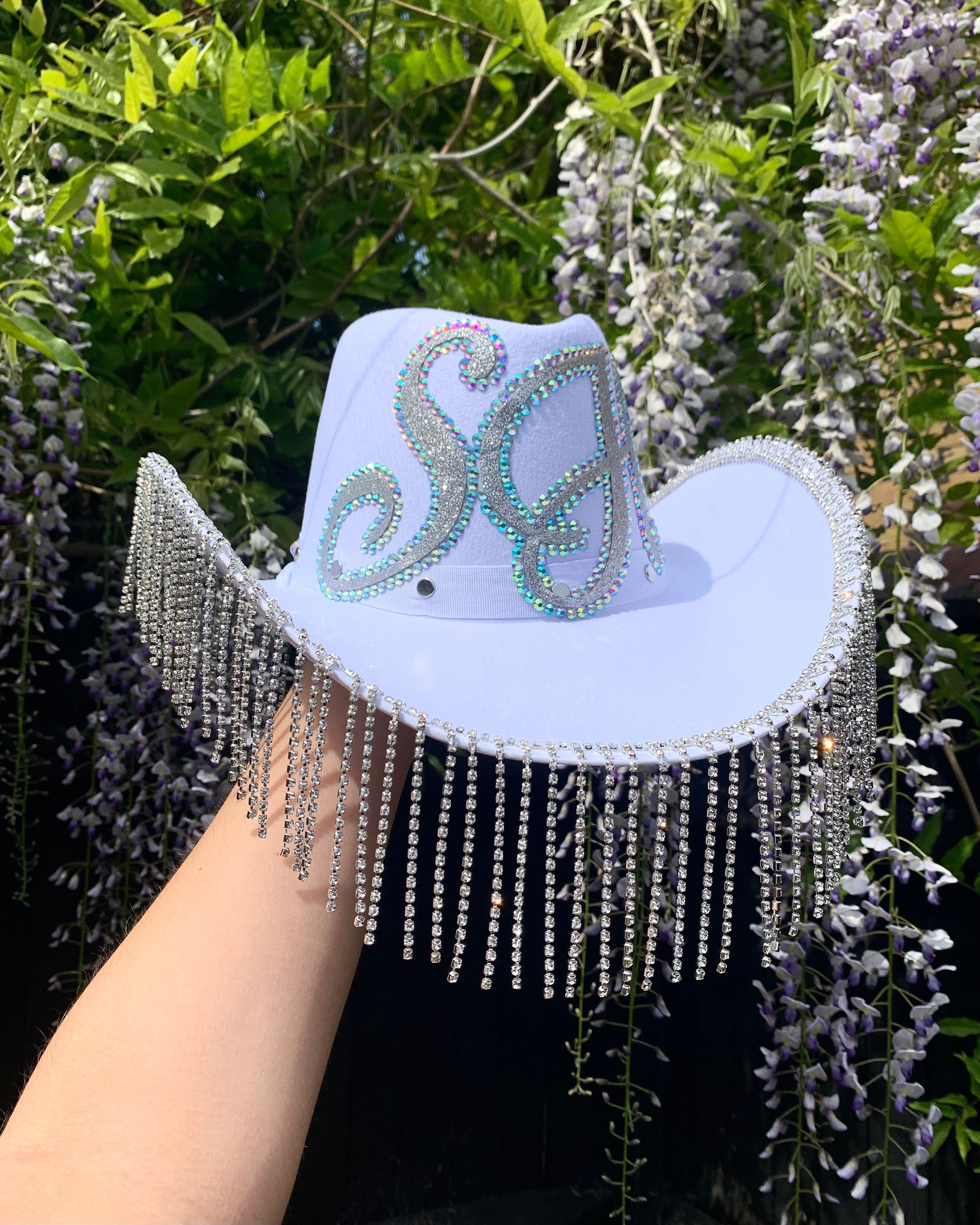 Personalised Rhinestone Fringed White 