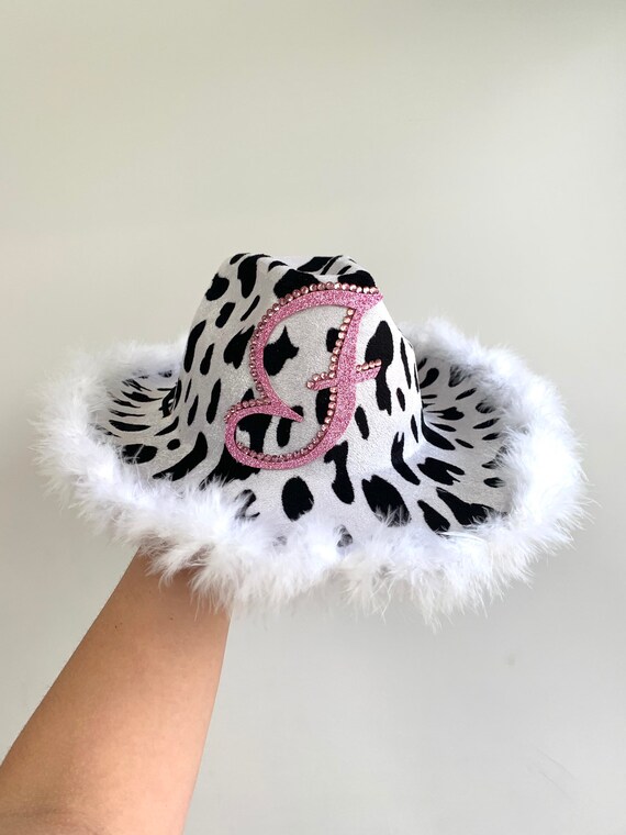 Cowgirl Hat Fur Trim Cow Print Cowboy 
