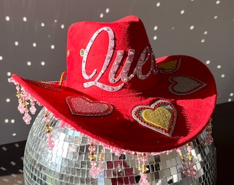 Rodeo Queen Beaded Fringe Cowboy Hat • Red Stetson Hat • Festival Hat • Cowgirl Accessories