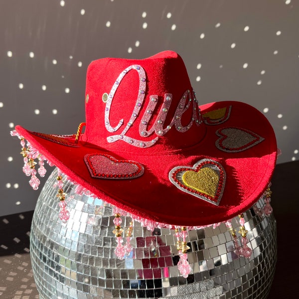 Rodeo Queen Beaded Fringe Cowboy Hat • Red Stetson Hat • Festival Hat • Cowgirl Accessories