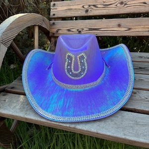 Purple Rhinestone Cowboy Hat: Metallic Cowgirl Hat with Silver Braid