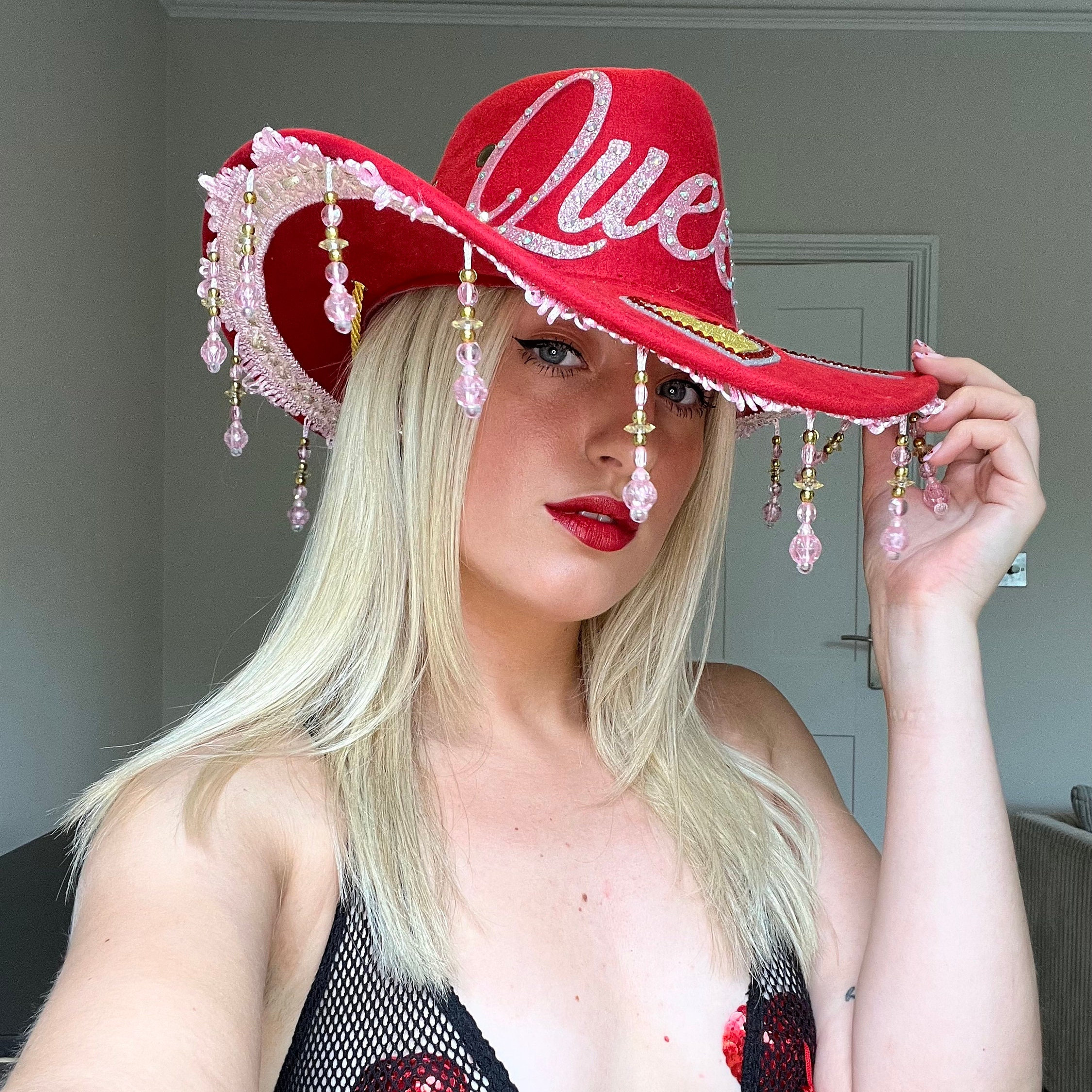 Red Beaded Fringe Cowboy Hat: Velvet Rodeo Queen Stetson - Etsy