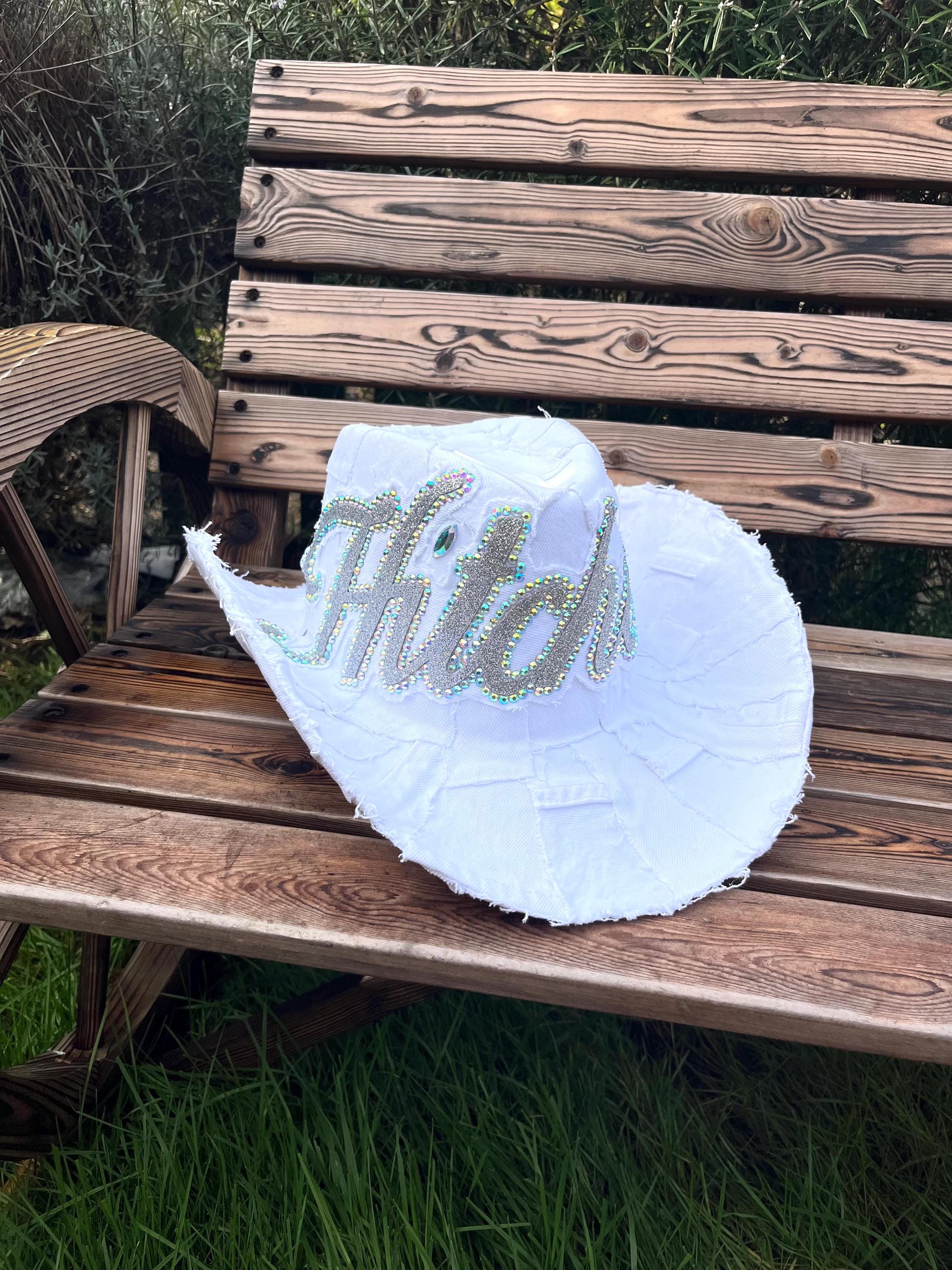 Hitched White Denim Cowgirl Hat: Bride Bachelorette Party