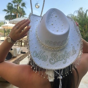 Rhinestone Fringe Cowboy Hat: Pearly Cowgirl Bride Hat