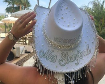 Rhinestone Fringe Cowboy Hat: Pearly Cowgirl Bride Hat