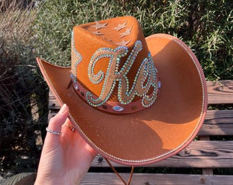 Chapéu de cowboy personalizado com strass: chapéu de cowgirl marrom para festival