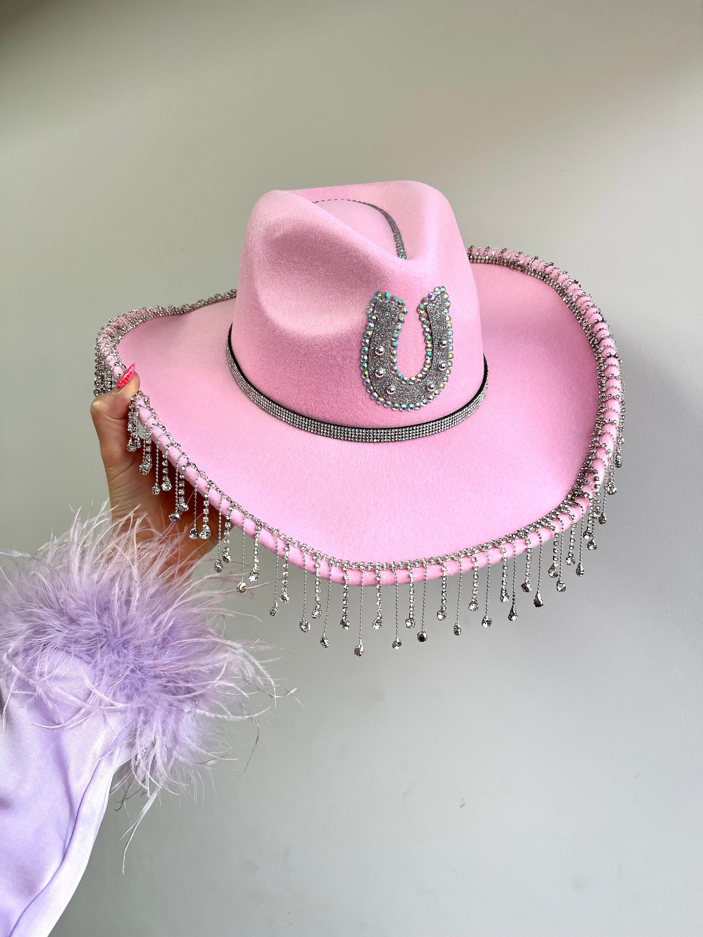 Sombrero vaquero con flecos diamantes de imitación rosa - Etsy