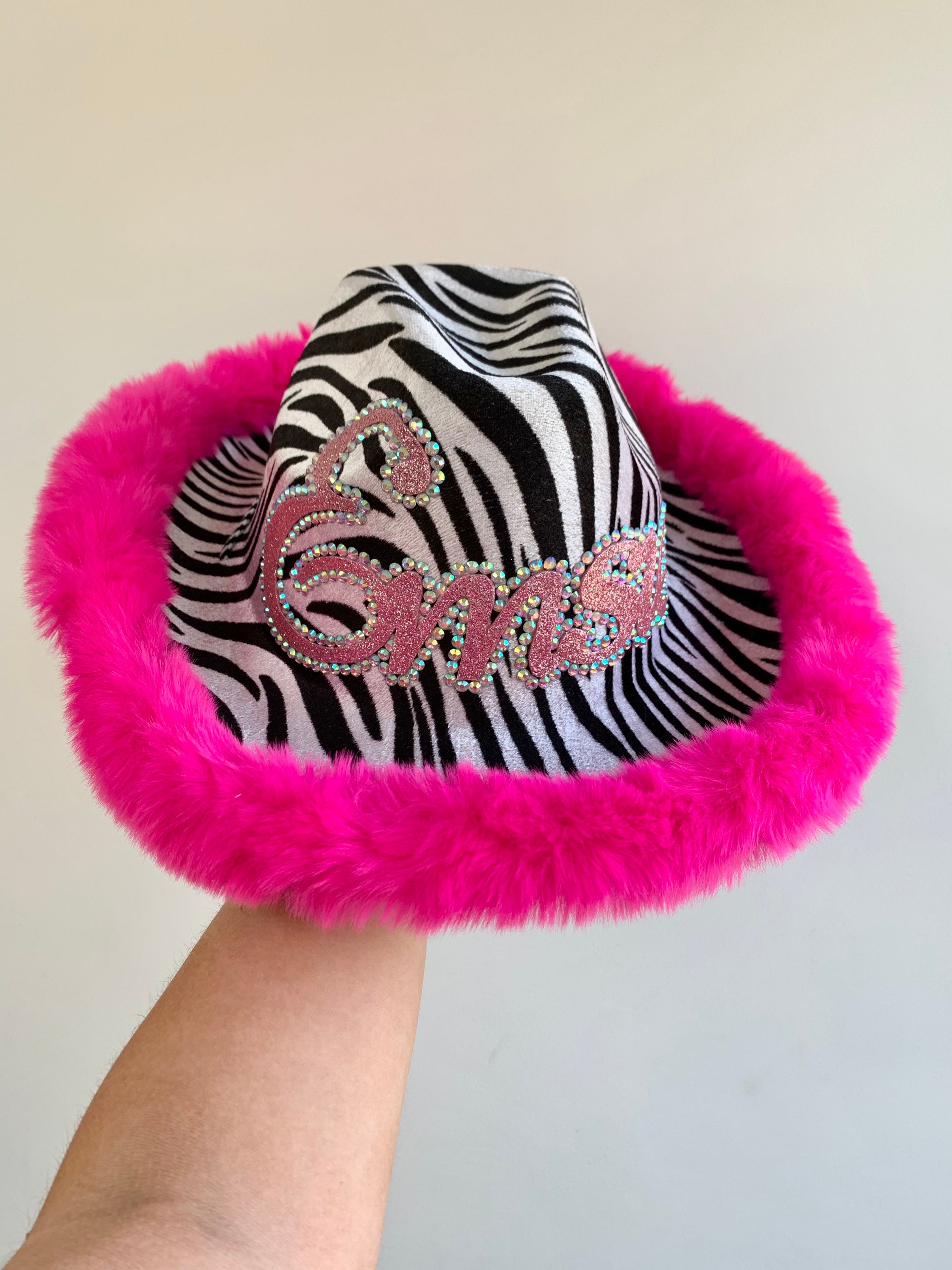 Zebra Print Cowgirl Hat: Fur Trim, Personalized Initial - Etsy display picture 2