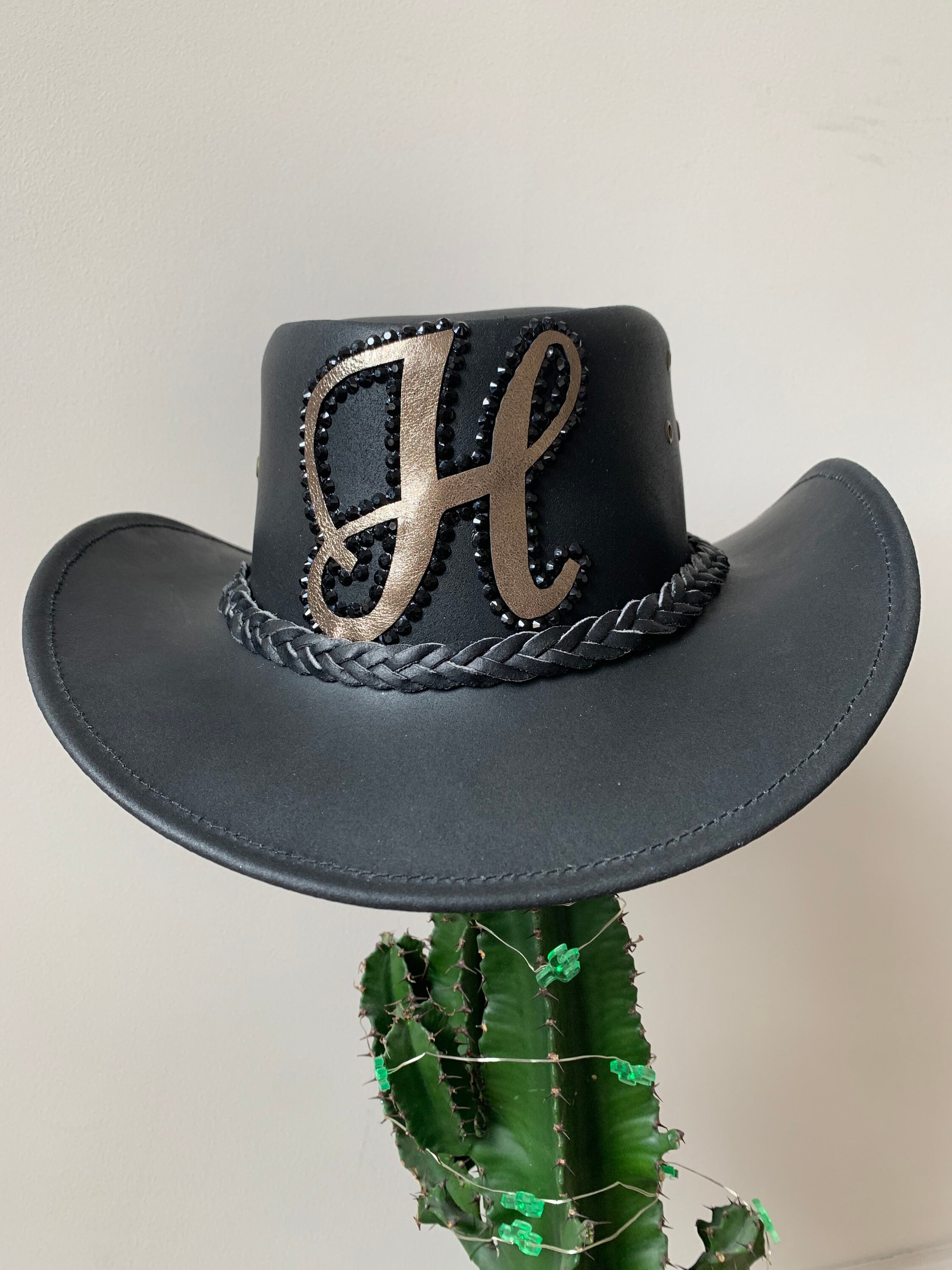Personalised Leather Cowboy Hat Black 