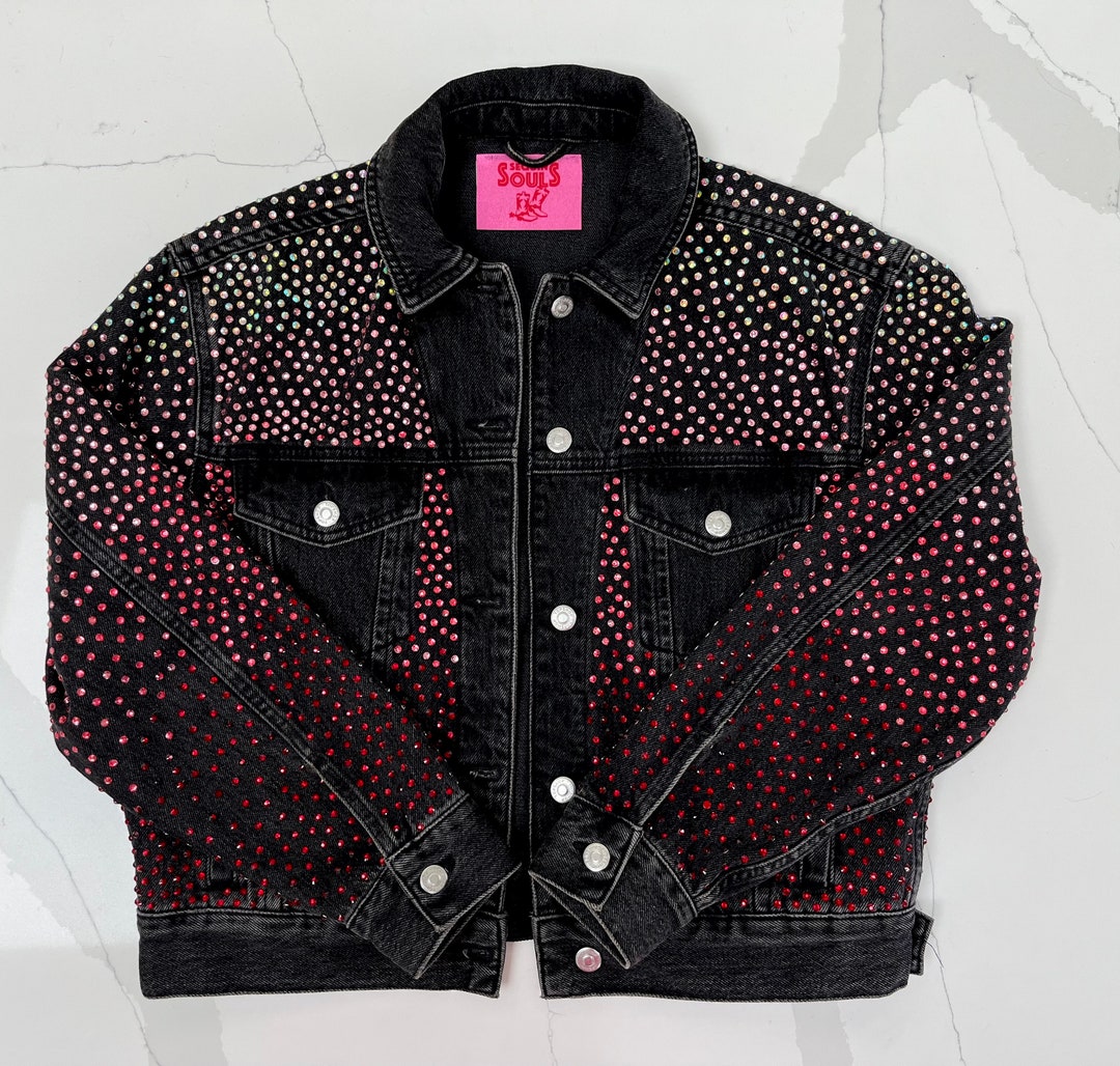 Reclaimed Denim Jacket Rhinestone Denim Jacket Hot Pink Rhinestone