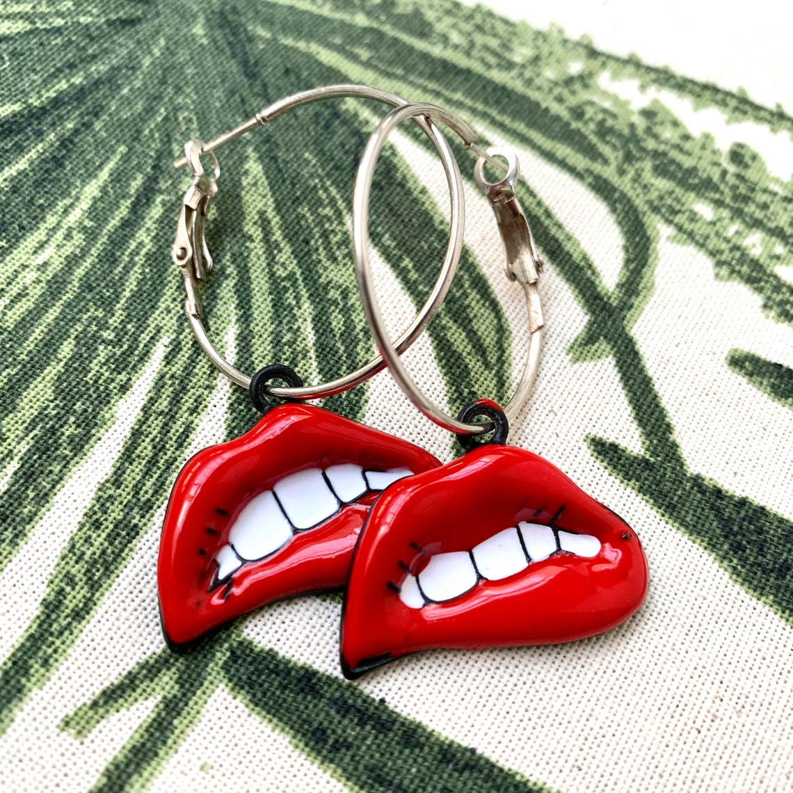 Red Lips Hoop Earrings Big Bright Lips Statement Hoops Etsy
