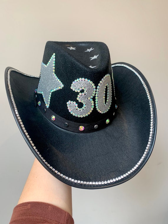 Personalised Festival Cowboy Hat * Black Stetson Hat * Rhinestone Cowboy Hat * Black Cowgirl Hat * Bachelorette Hat