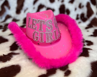 Let's Go Girls Cowgirl Hat • Hot Pink Cowgirl Party Hat • Pink Cowboy Hat • Shania Twain Inspired Cowboy Hat