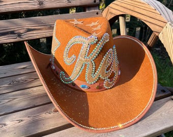 Personalized Rhinestone Cowboy Hat: Brown Festival Cowgirl  display picture 1